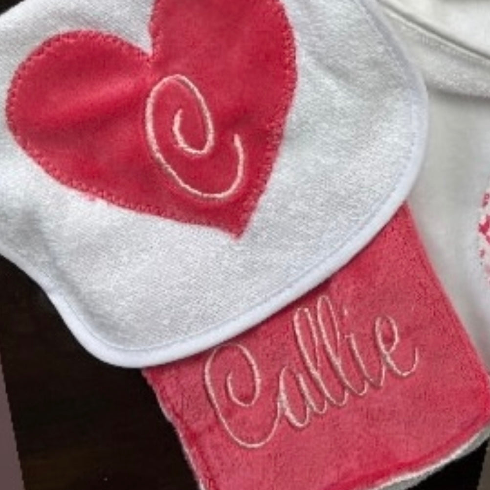 Bib & Burp Cloth Set: Hot Pink Minky (Girl)