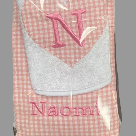 Bib & Burp Cloth Set: Pink Gingham (Girl)