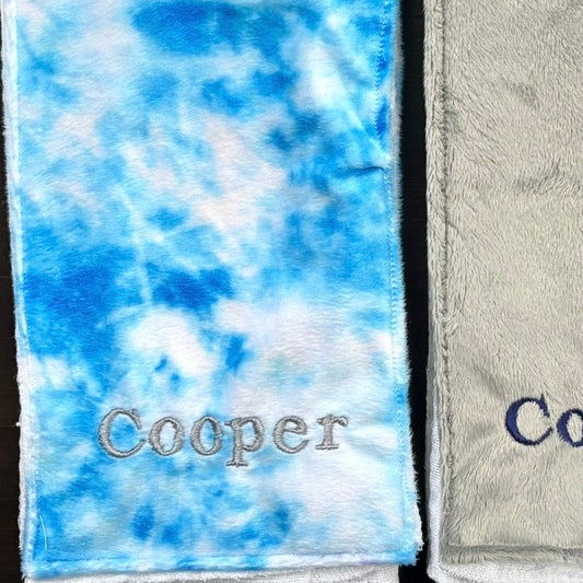 Bib & Burp Cloth Set:  Light Blue Tie Dye (Boy)