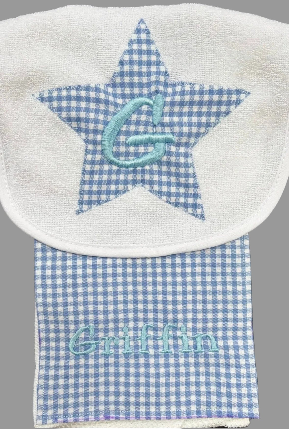 Bib & Burp Cloth Set: Light Blue Gingham