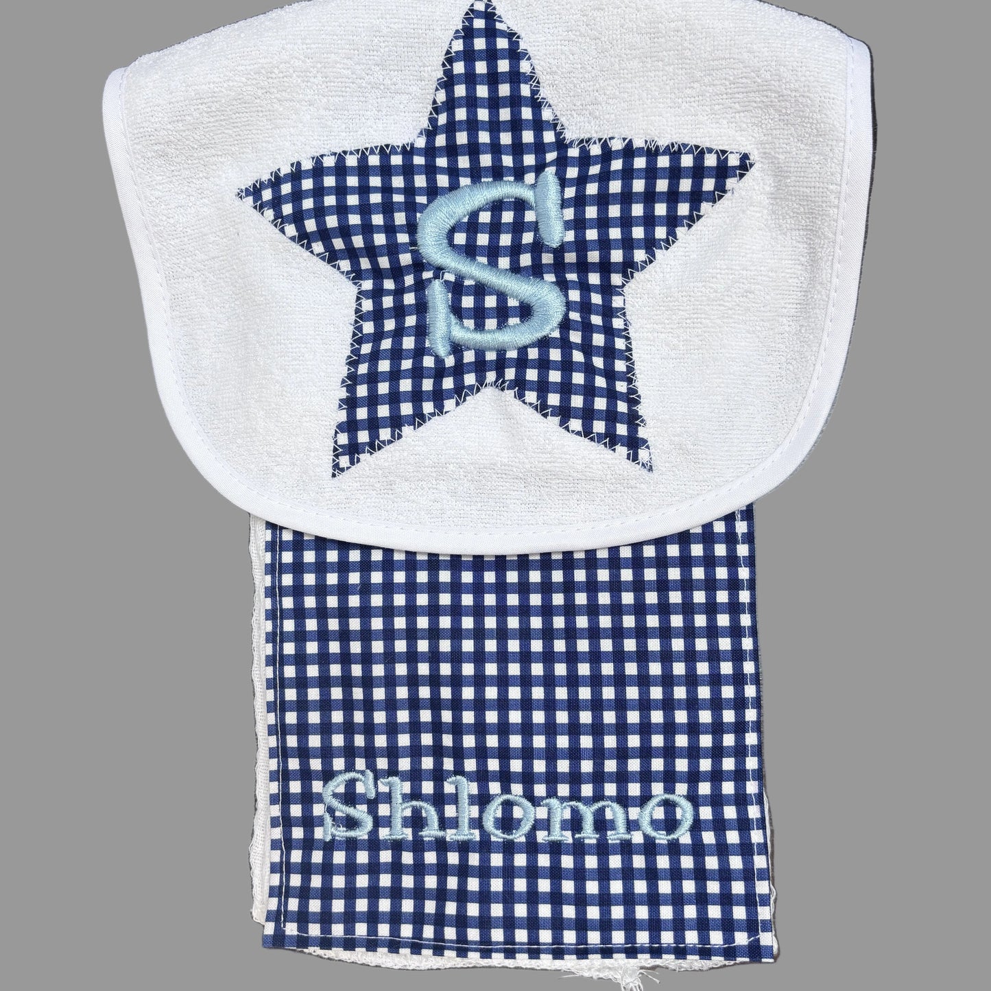 Bib & Burp Cloth Set: Navy Gingham