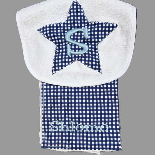 Bib & Burp Cloth Set: Navy Gingham