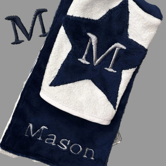 Bib & Burp Cloth Set: Navy Minky (Boy)