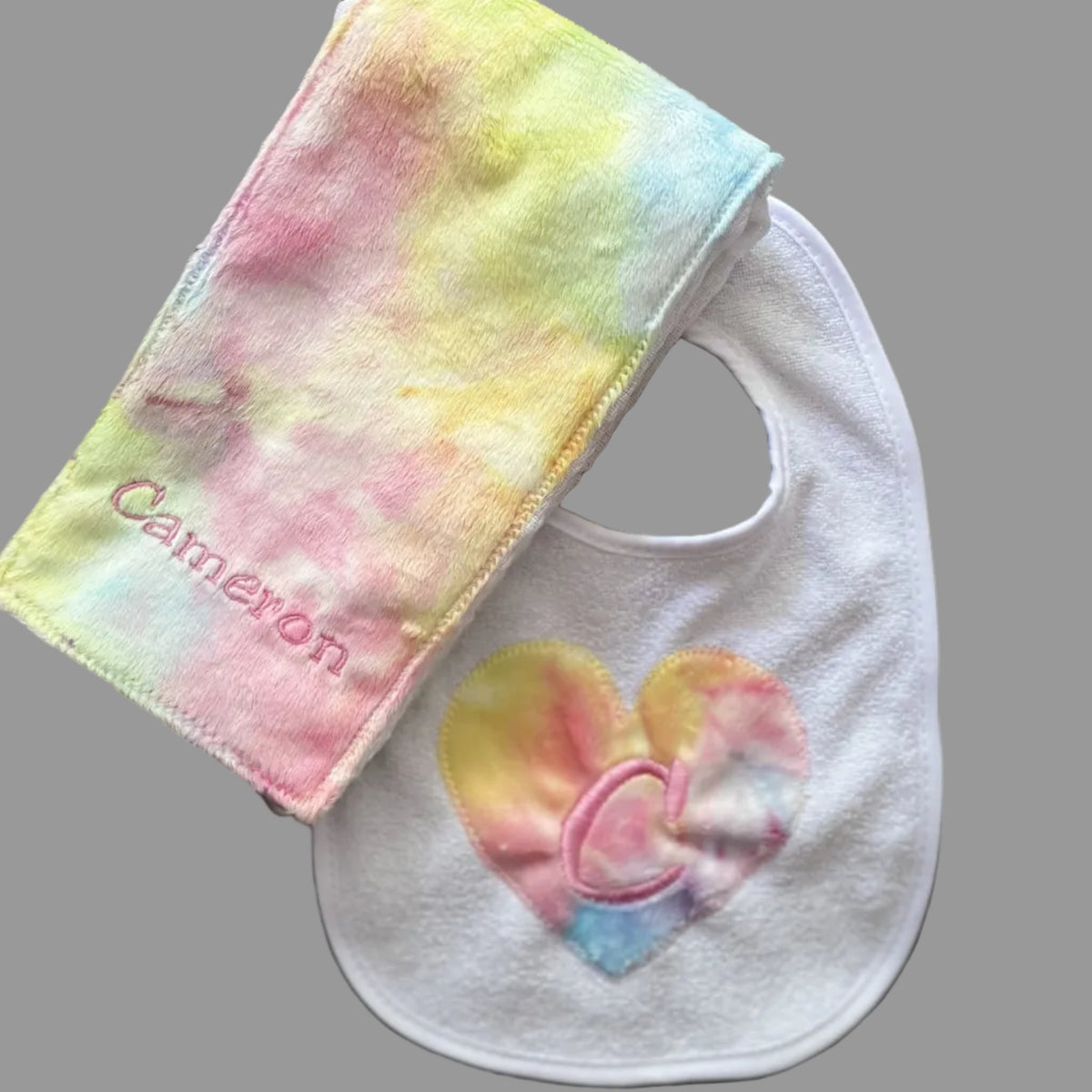 Bib & Burp Cloth Set: Pastel Tie Dye Minky (Girl)