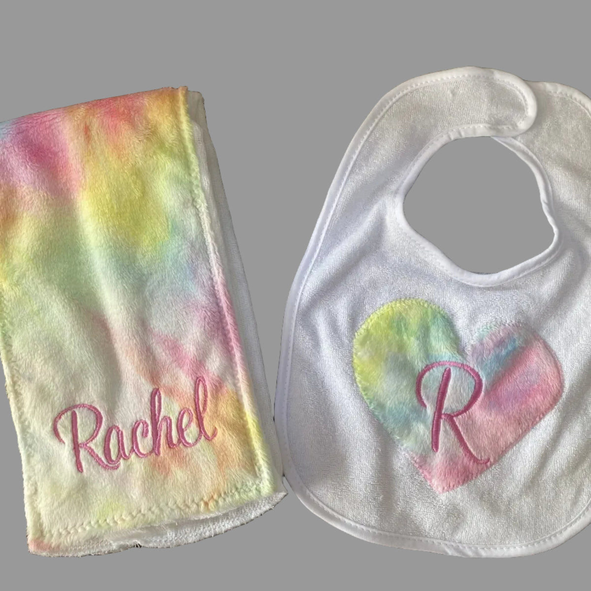 Bib & Burp Cloth Set: Pastel Tie Dye Minky (Girl)