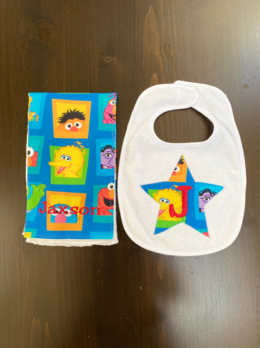 Bib & Burp Cloth Set Sesame Street