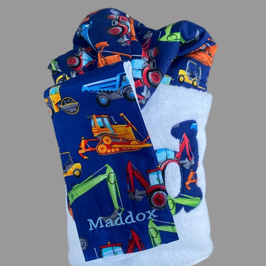 Bib & Burp Cloth Set: Construction Trucks (Boy)