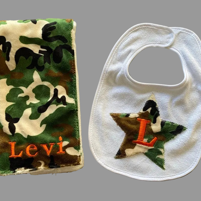 Bib & Burp Cloth Set:  Green Camo