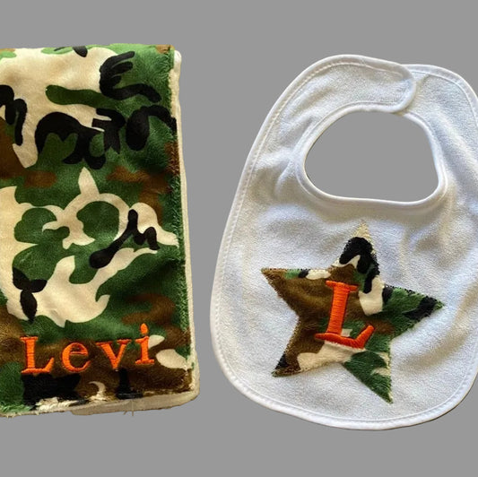 Bib & Burp Cloth Set:  Green Camo