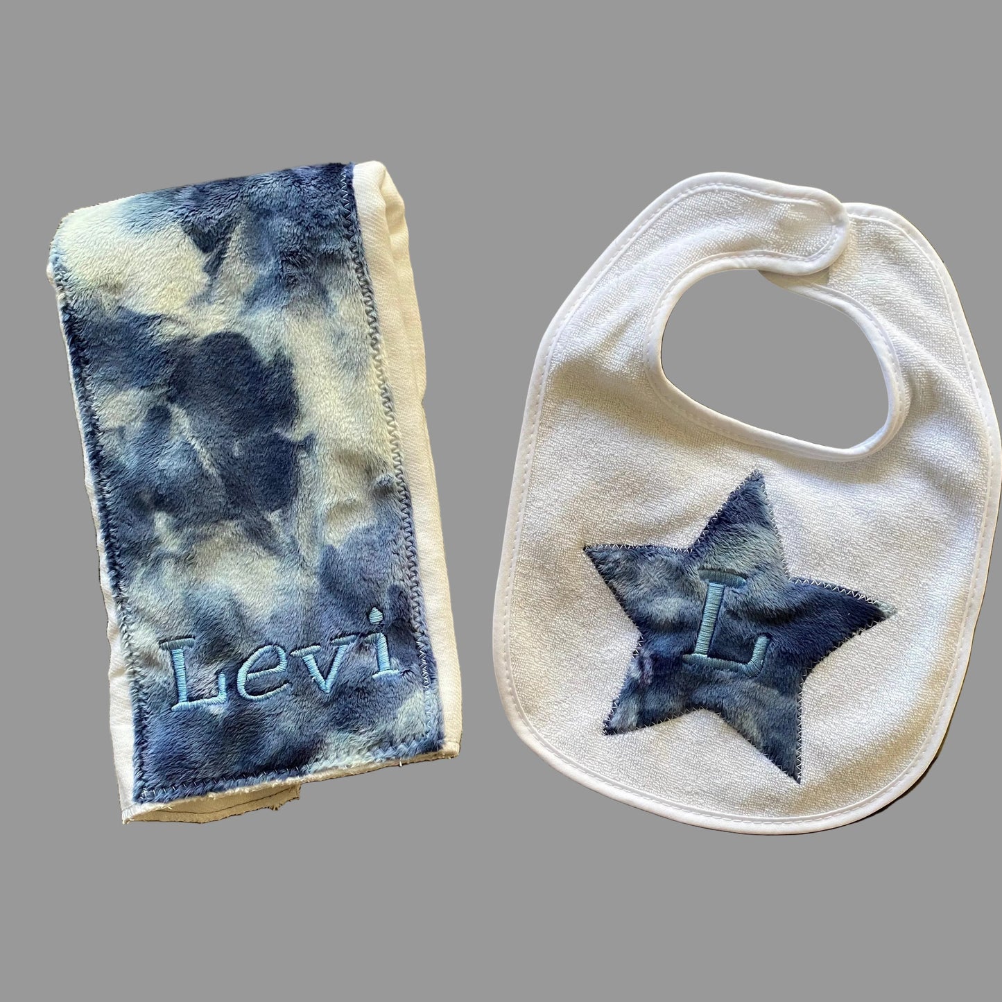 Bib & Burp Cloth Navy Tie Dye Minky (Boy)