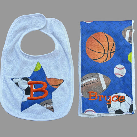 Bib & Burp Cloth Set: Sports