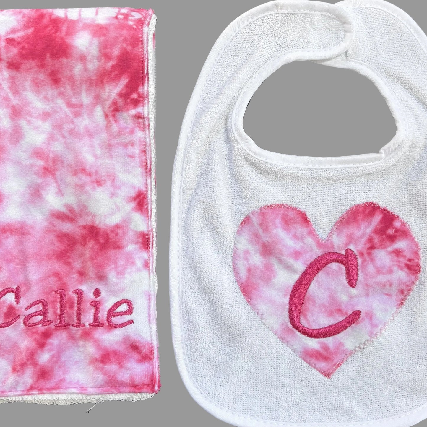 Bib & Burp Cloth Set Pink Tie Dye (Girl)
